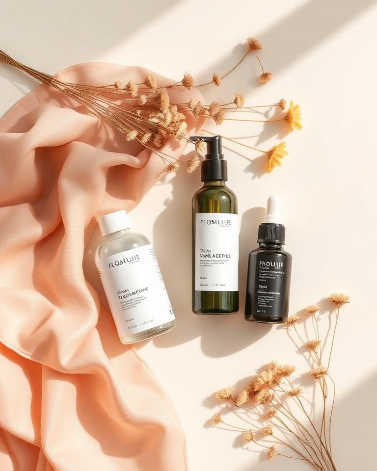 Flatlay mit Skincare-Produkten
